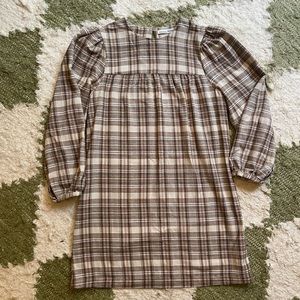 Reformation Celina Plaid Babydoll Dress — XS, Cream/Brown Plaid